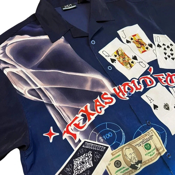 J/E/T Strtwr Texas Hold ‘Em Cards Deck Poker Button Down at Shirt Medium - Picture 3 of 8